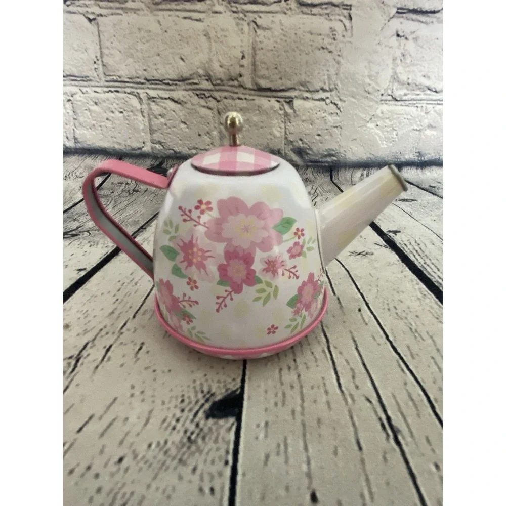 Schylling 15 Piece Tin Tea Set Fancy Tea Teapot Teacups/Saucers Pink Flower 2017